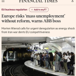 Financial Times: Европе грозит массовая безработица из-за Энергетических перебоев